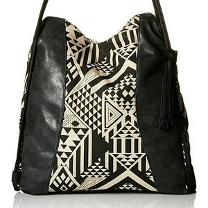 Geometric Tribal Print Canvas & Leather Tote
